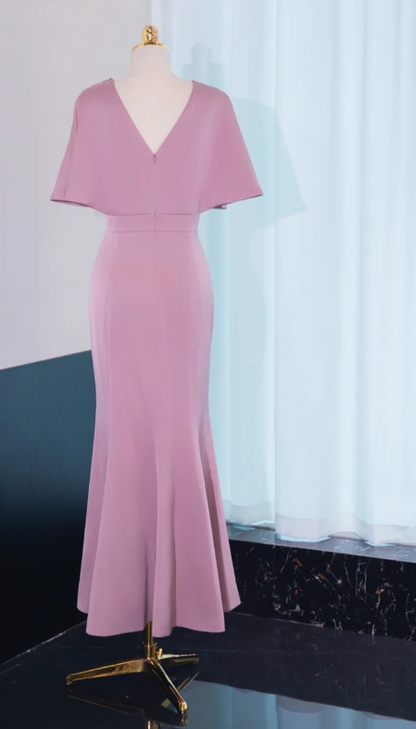 Modest Jewel Mermaid Mother of the Bride Dresses, Satin Dusty Pink Evening Dresses DP3238