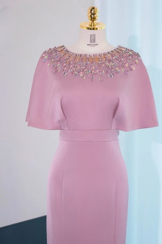 Modest Jewel Mermaid Mother of the Bride Dresses, Satin Dusty Pink Evening Dresses DP3238