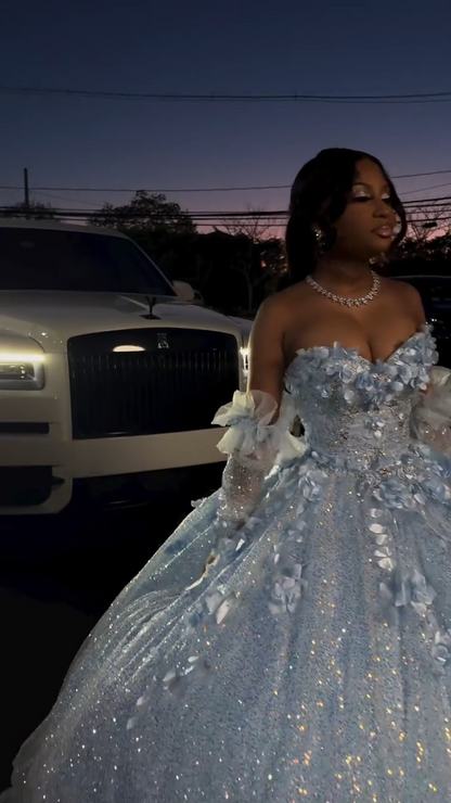 Gorgeous Sweetheart Neck Ball Gowns Blue Tulle Sequins Long Quinceanera Dress Formal Gowns Vestido De 15 Anos Sweet 16 Dress DP3240