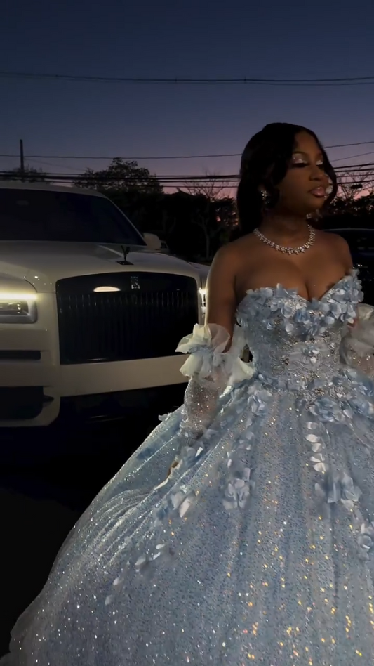 Gorgeous Sweetheart Neck Ball Gowns Blue Tulle Sequins Long Quinceanera Dress Formal Gowns Vestido De 15 Anos Sweet 16 Dress DP3240