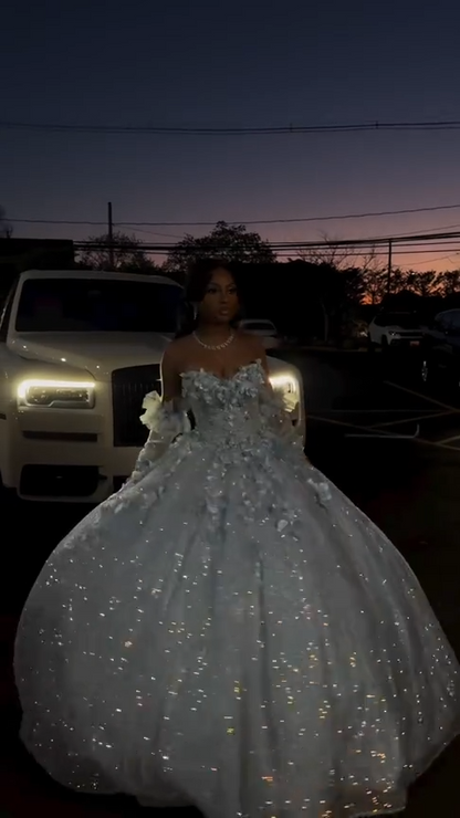 Gorgeous Sweetheart Neck Ball Gowns Blue Tulle Sequins Long Quinceanera Dress Formal Gowns Vestido De 15 Anos Sweet 16 Dress DP3240