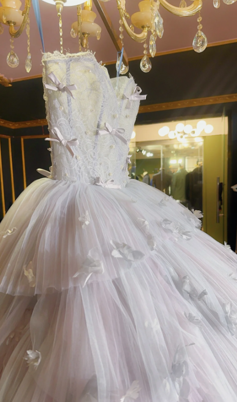 Cute Strapless Ball Gowns Light Pink Tulle Long Quinceanera Dress Formal Gowns Vestido De 15 Anos Sweet 16 Dress DP3243