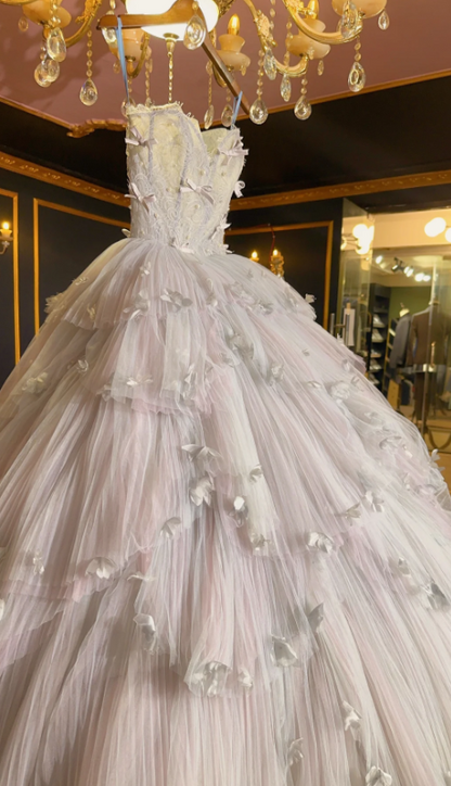 Cute Strapless Ball Gowns Light Pink Tulle Long Quinceanera Dress Formal Gowns Vestido De 15 Anos Sweet 16 Dress DP3243