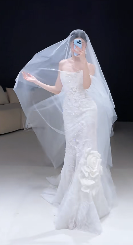 Timeless Strapless Mermaid Long Wedding Dresses Lace Applique White Bridal Gowns DP3302