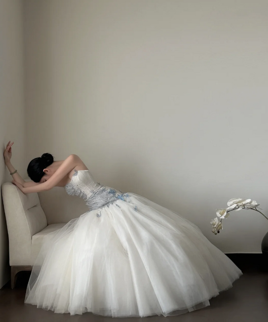 Simple Strapless Mermaid Wedding Dresses Tulle White Bridal Gowns DP3329