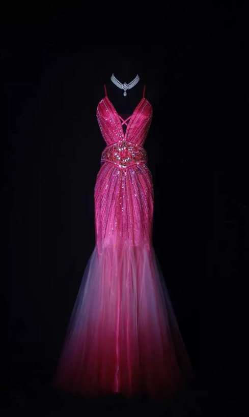 Gorgeous Spaghetti Strap Mermaid Long Prom Dresses, Tulle Fuchsia Formal Dresses DP3331