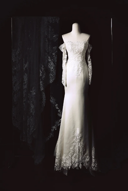 Timeless Strapless Mermaid Wedding Dresses Tulle Applique White Bridal Gowns DP3348