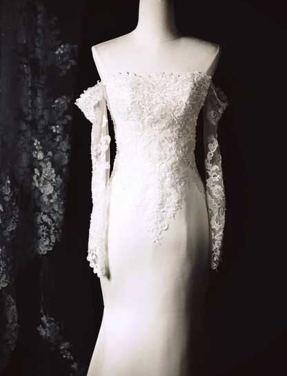 Timeless Strapless Mermaid Wedding Dresses Tulle Applique White Bridal Gowns DP3348