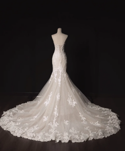Timeless Strapless Mermaid Wedding Dresses Tulle Applique White Bridal Gowns DP3350