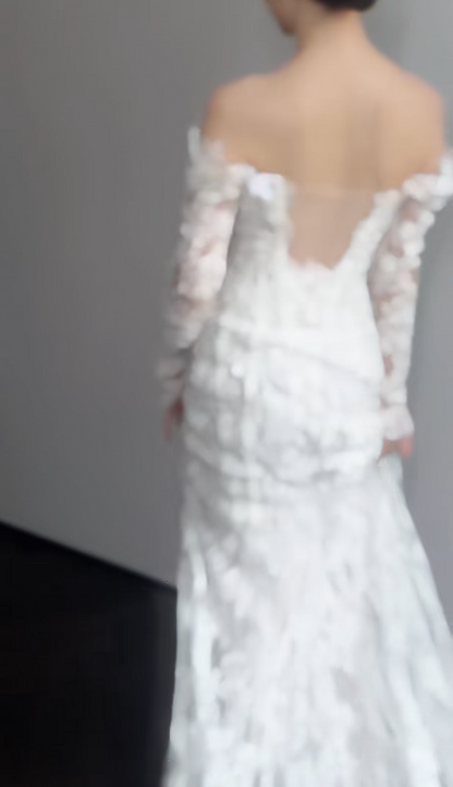 Simple Off-the-shoulder Mermaid Wedding Dresses Lace White Bridal Gowns Long Sleeve Bridal Dresses DP3358