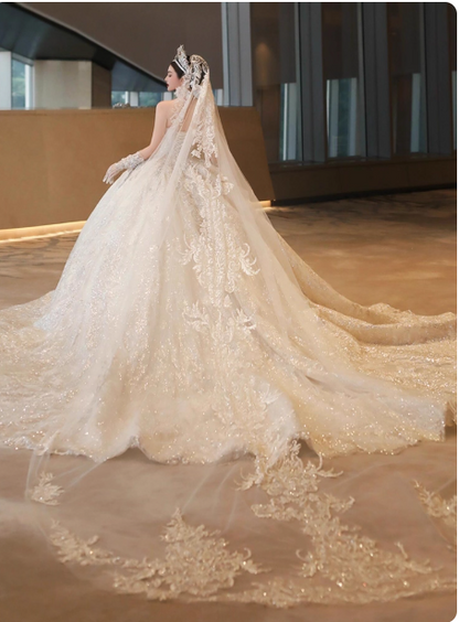 Luxury Sweetheart Neck Ball Gown Beaded Long Wedding Dresses Tulle White Bridal Dresses Sleeveless Bridal Gowns DP3697