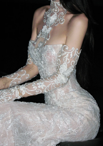 Gorgeous Sweetheart Neck Mermaid Long Wedding Dresses with Lace Beading Appliques Bridal Dresses White Sleeveless Bridal Gowns DP3702