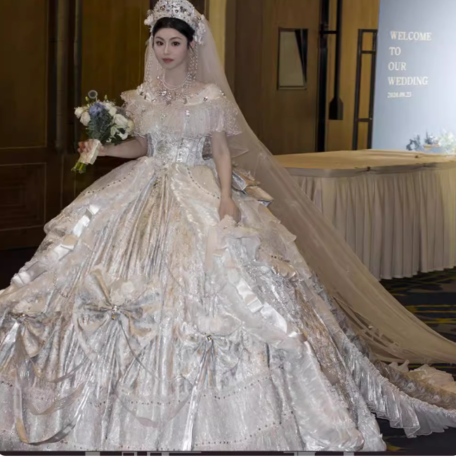 Gorgeous Off-Shoulder Ball Gown Long Wedding Dress White Lolita Bridal Gown DP3794