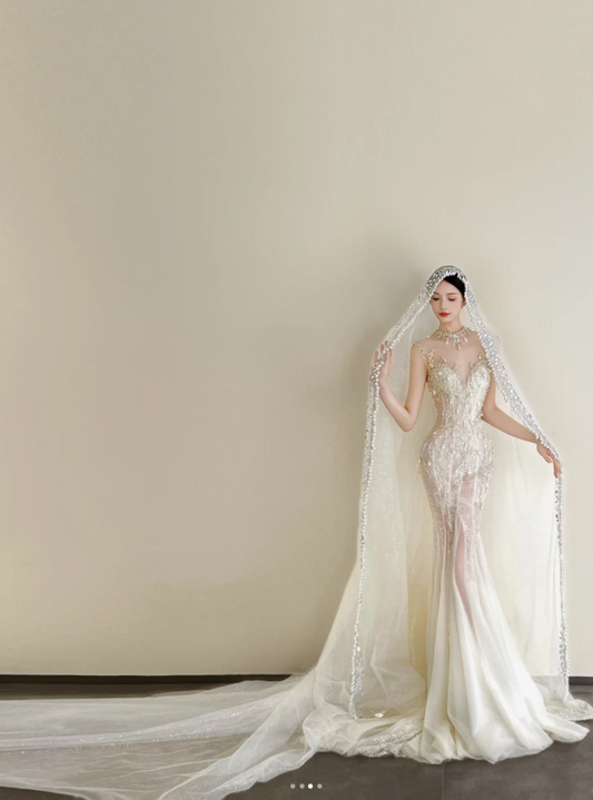 Timeless Sweetheart Mermaid Long Wedding Dresses Tulle Beaded Sleeveless Bridal Dresses White Bridal Gowns DP3847