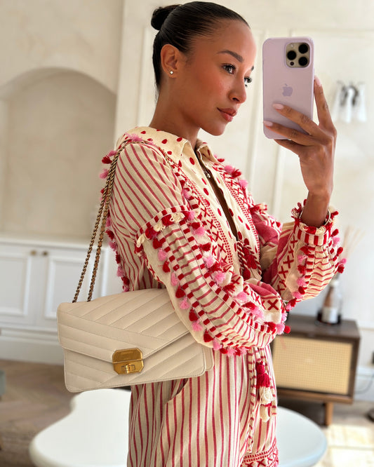 Chanel Cream Gabrielle Quilted Calfskin Bag with Antique Gold Hardware