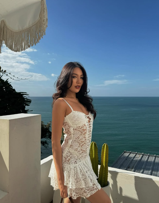 Sexy A Line Spaghetti Strap White Lace Short Homecoming Dress Birthday Dress SH2108