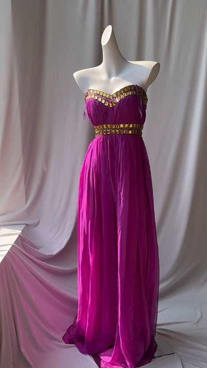 Fuchsia Sweetheart Neckline Retro Chiffon Ball gown Bright Bridesmaid Dress ED01875