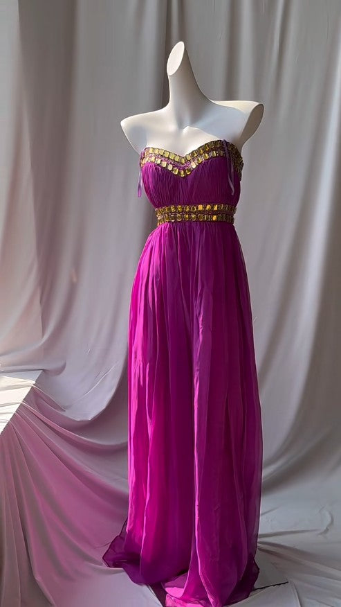 Fuchsia Sweetheart Neckline Retro Chiffon Ball gown Bright Bridesmaid Dress ED01875