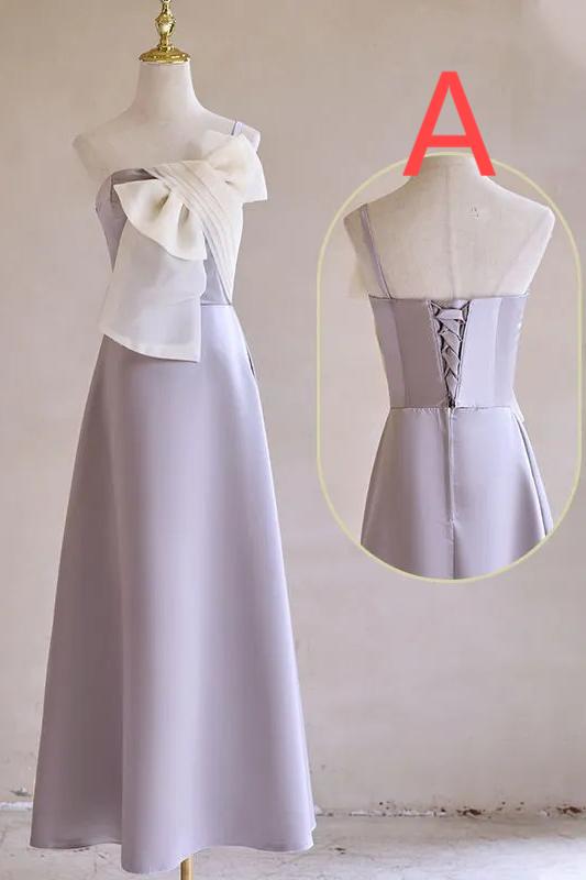 Gentle Purple Satin with Bow A-Line Bridesmaid Dress, Elegant Formal Evening Dress  ED02119