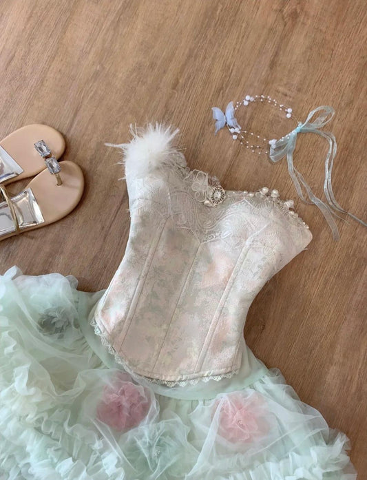 Sweet Tulle Strapless A-Line Short Party Dresses Lace Homecoming Dress ED02131