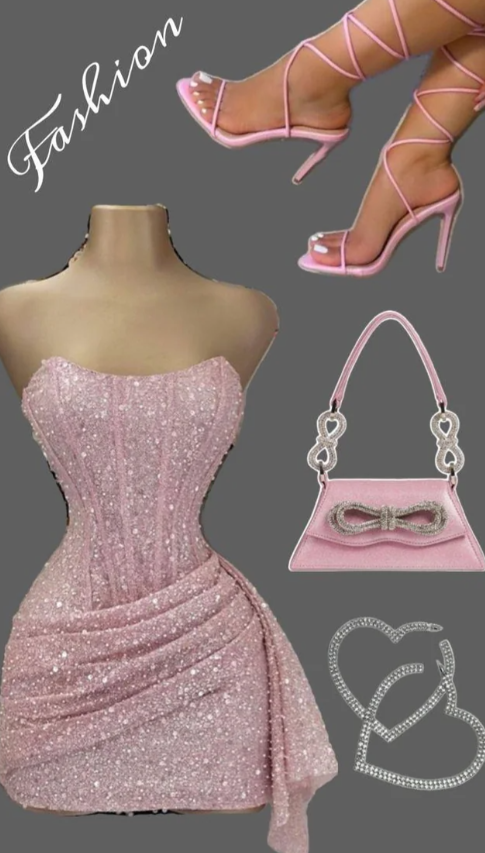 Fashion Pink Strapless Bodycon Short Prom Dresses Glitter Sequin Homecoming Dresses ED02708