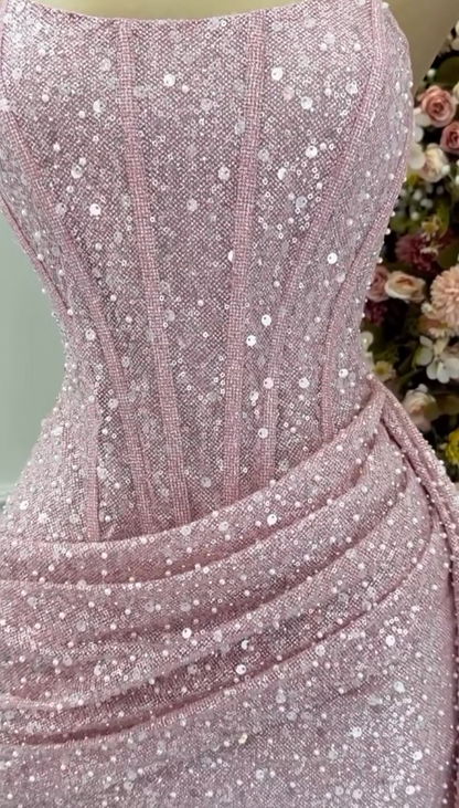 Fashion Pink Strapless Bodycon Short Prom Dresses Glitter Sequin Homecoming Dresses ED02708