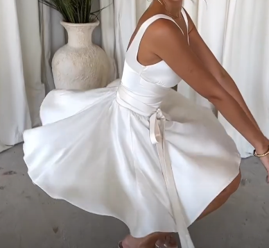 Chic V-neck A-Line Satin Short Party Dress Simple White Homecoming Dress ED03321