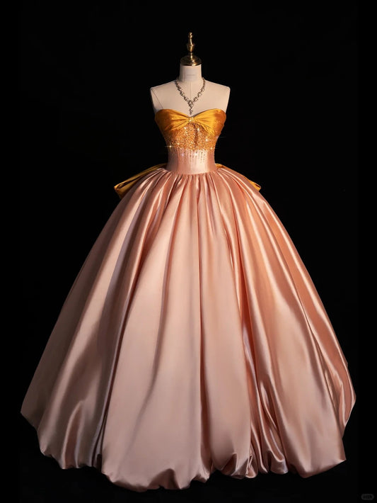 Sweet Blush Pink A-Line Strapless Long Ball Gown Sweet 16 Dress Elegant Quinceanera Dresses ED03550