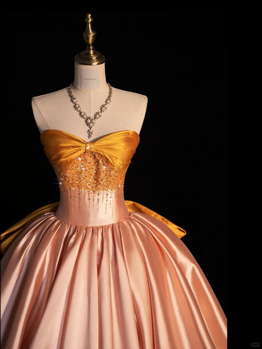 Sweet Blush Pink A-Line Strapless Long Ball Gown Sweet 16 Dress Elegant Quinceanera Dresses ED03550