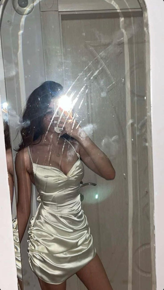 Spaghetti Strap Bodyocn Satin Short Party Outfit Fashion Birthday Dress Sexy Homecoming Dress ED03565