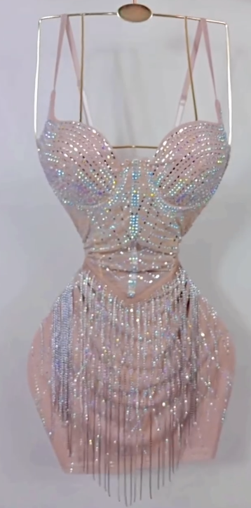 Pink Sexy Spaghetti Strap Bodycon Party Dress 18th Birthday Outfit Sparkly Sequined Tassel Homecoming Dress ED03569