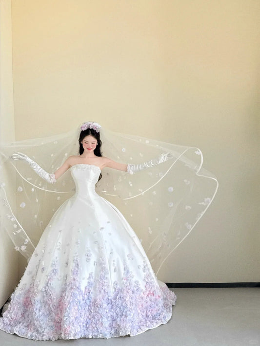 Elegant White Strapless Long Ball Gowns Quinceanera Dress Gorgeous Applique Wedding Dress Pretty Bridal Dress ED03571