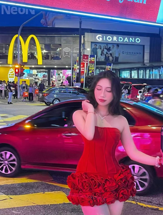 Fashion Red Strapless Party Dress Bodycon Short Birthday Outfit Homecoming Dress ED03574