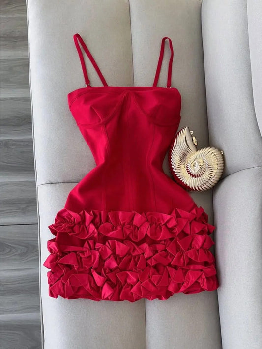 Fashion Spaghetti Strap Party Dress Red Bodycon Applique 18th Birthday Outfit Homecoming Dresses ED03578