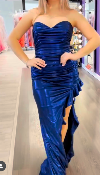 Glamour Navy Blue Graduation Dress Sweetheart Bodycon Formal Dresses Stylish Pleated Prom Dresses ED03589