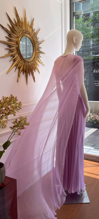 Elegant Purple Off Shoulder Long Prom Dresses Pleated Sheath Formal Dress Guest Dress with Shawl ED03593