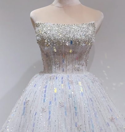 Stunning White Strapless Short Ball Gown Tulle Sequin Homecoming Dress Sweet 16 Dress ED03596