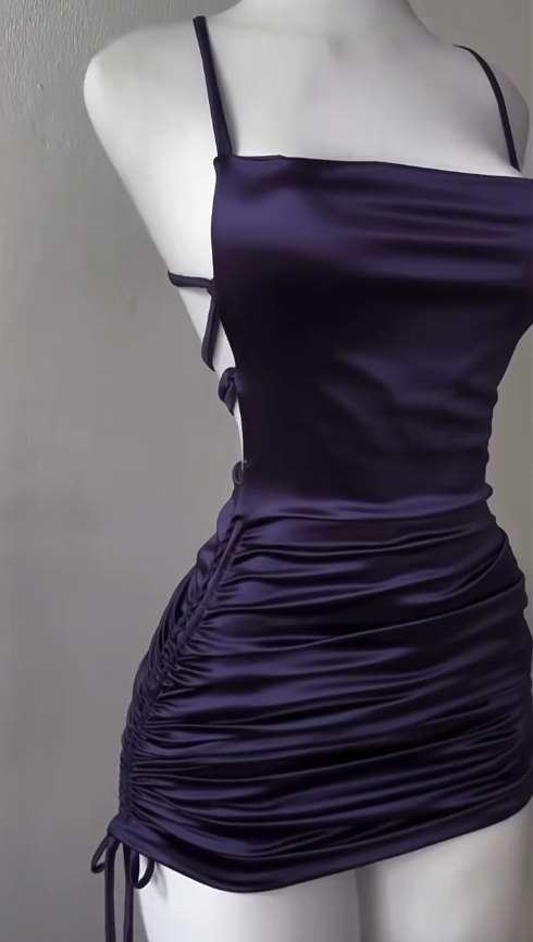 Sexy Navy Spaghetti Strap Pool Party Dress Birthday Outfits Short Satin Backless Middle School Hoco Dresses Birthday Outfits ED03599