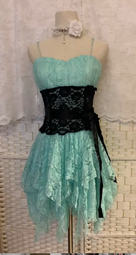 Vintage Blue Spaghetti Straps Bodycon Short Birthday Dress Lace Cocktail Dress Homecoming Dress ED03601