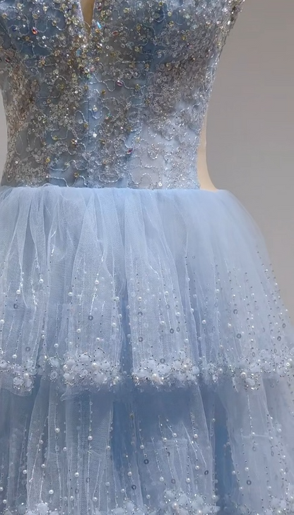 Cute Blue Sweetheart Tulle Ball Gown Beaded Quinceañera Dress Sweet 16 Dress ED03613