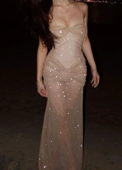 Sparkly Champagne Sweetheart Sheath Chiffon Birthday Party Dress Elegant Formal Dress Graduation Prom Dresses ED03614