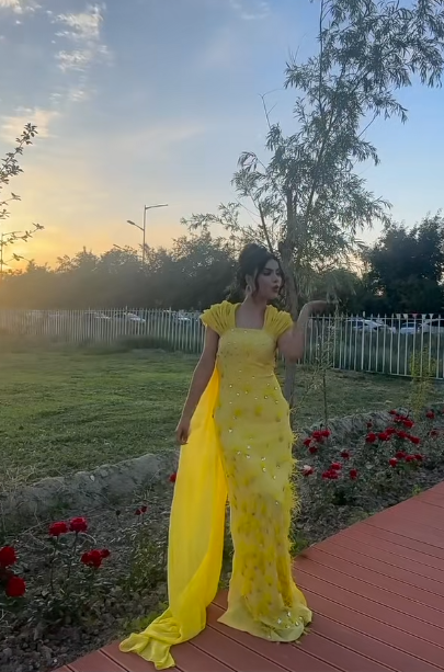 Gorgeous Yellow Off Shoulder Sheath Chiffon Long Prom Dresses Modest Formal Evening Dresses ED03615