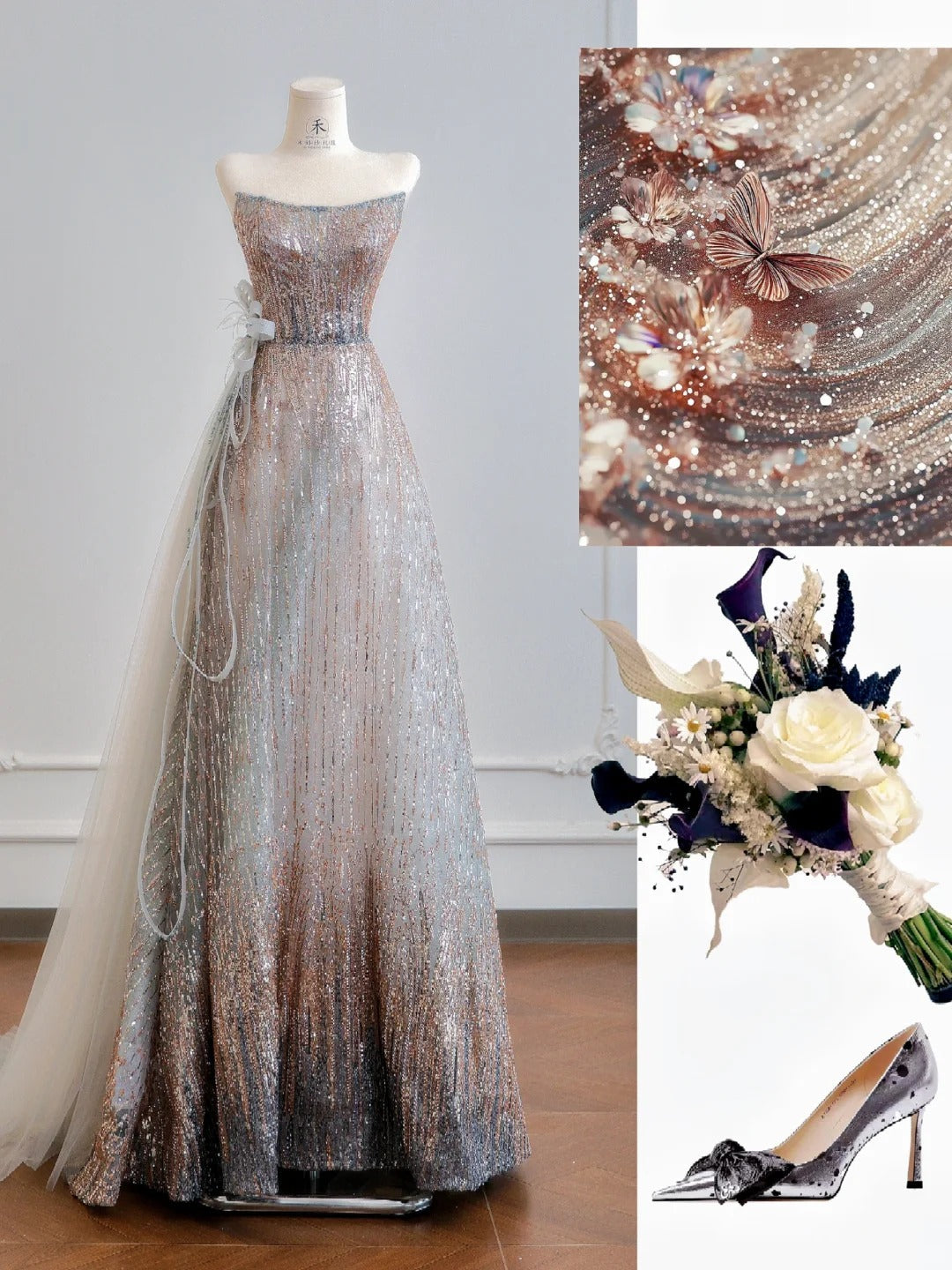 Modest Strapless A-Line Prom Dresses Sparkly Sequin Quinceanera Dress Sweet 16th Birthday Outfit ED03622