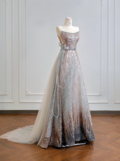 Modest Strapless A-Line Prom Dresses Sparkly Sequin Quinceanera Dress Sweet 16th Birthday Outfit ED03622