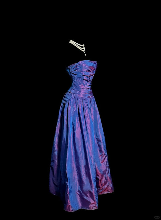 Pretty Dark Purple Strapless Birthday Dress Elegant A-Line Long Prom Dresses Satin Graduation Dress ED03625