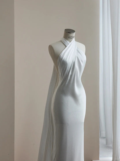 Elegant White Halter Neck Wedding Dress Long Mermaid Evening Gown Satin Simple 22nd Birthday Outfit ED03632