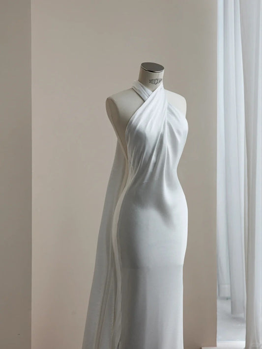 Elegant White Halter Neck Wedding Dress Long Mermaid Evening Gown Satin Simple 22nd Birthday Outfit ED03632