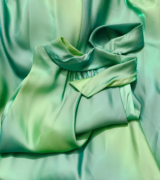 Stunning Gradient Green Sheath Formal Dresses Vintage Elegant High Neck Satin Evening Dress Party Dress ED03634