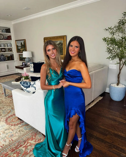 Classy Turquoise Mermaid Evening Gowns Spaghetti Strap Satin Formal Dress Elegant Wedding Guest Dress ED03639