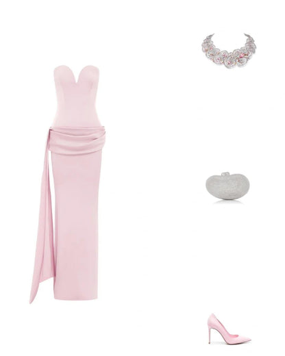 Elegant Pink Sheath Evening Gowns Satin Sweetheart Formal Sweet Graduation Prom Outfit  ED03646